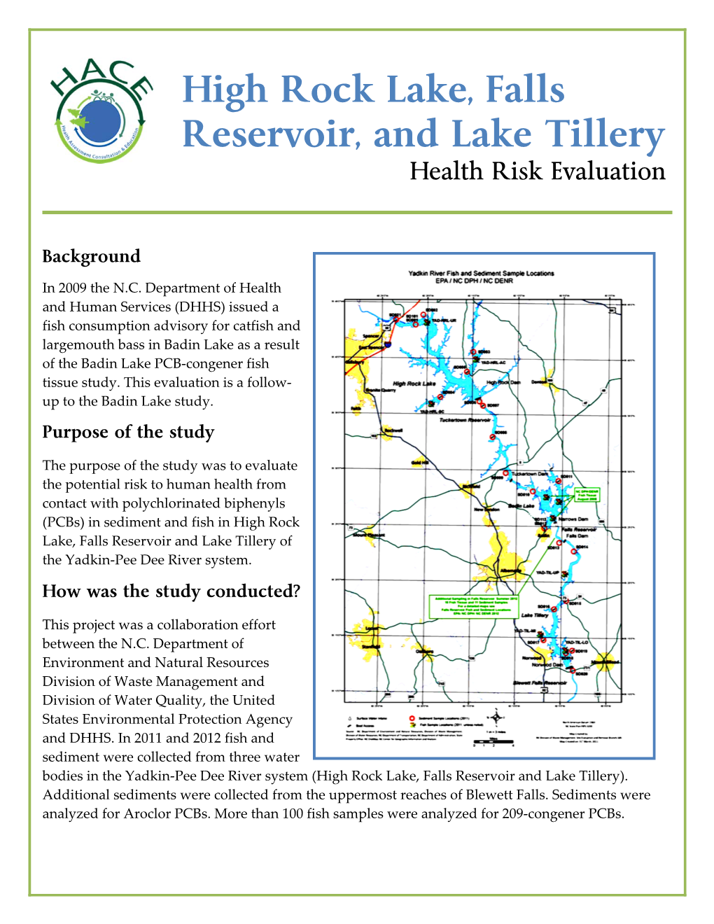 High Rock Lake, Falls Reservoir, and Lake Tillery Health Risk Evaluation