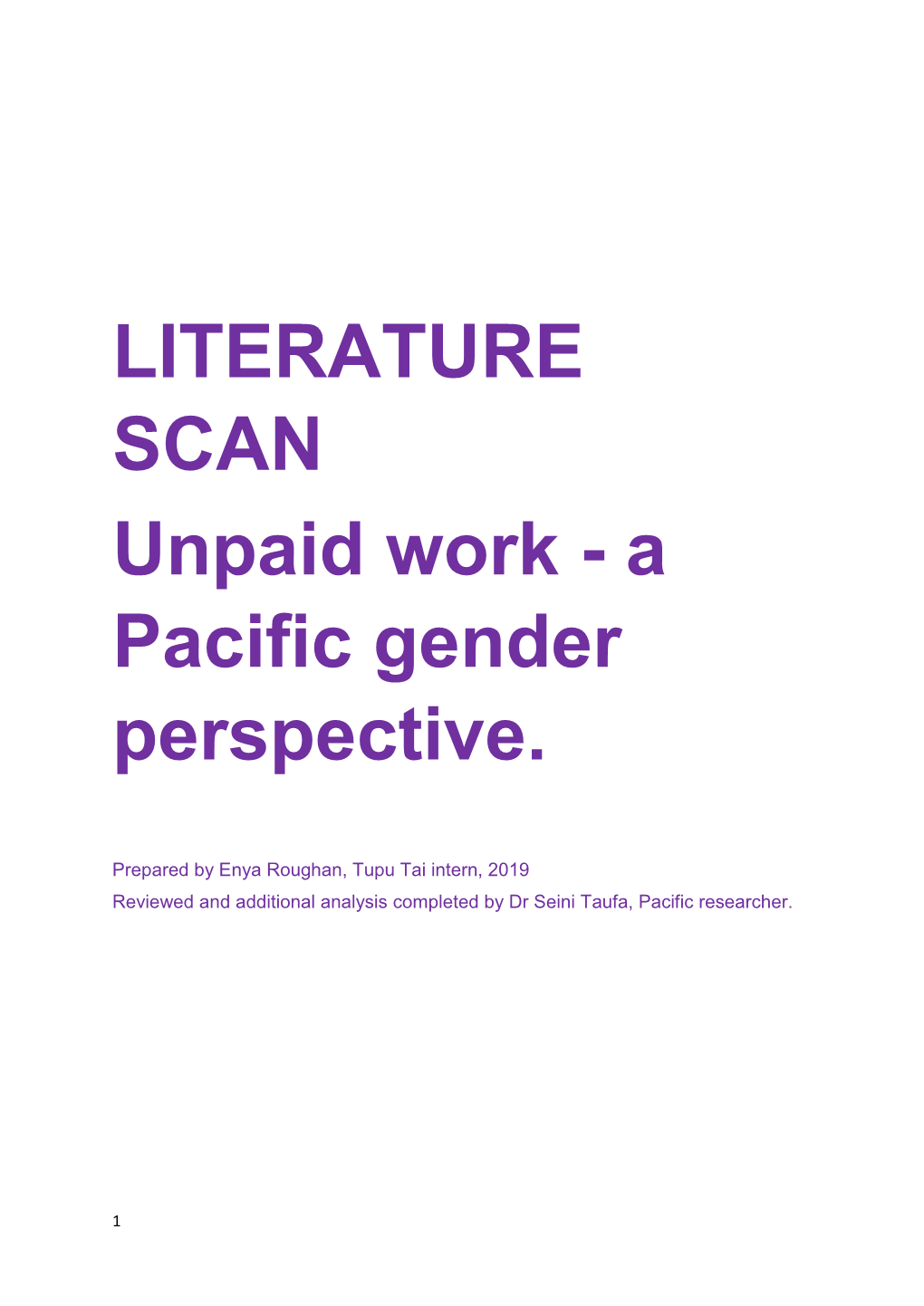 LITERATURE SCAN Unpaid Work - a Pacific Gender Perspective