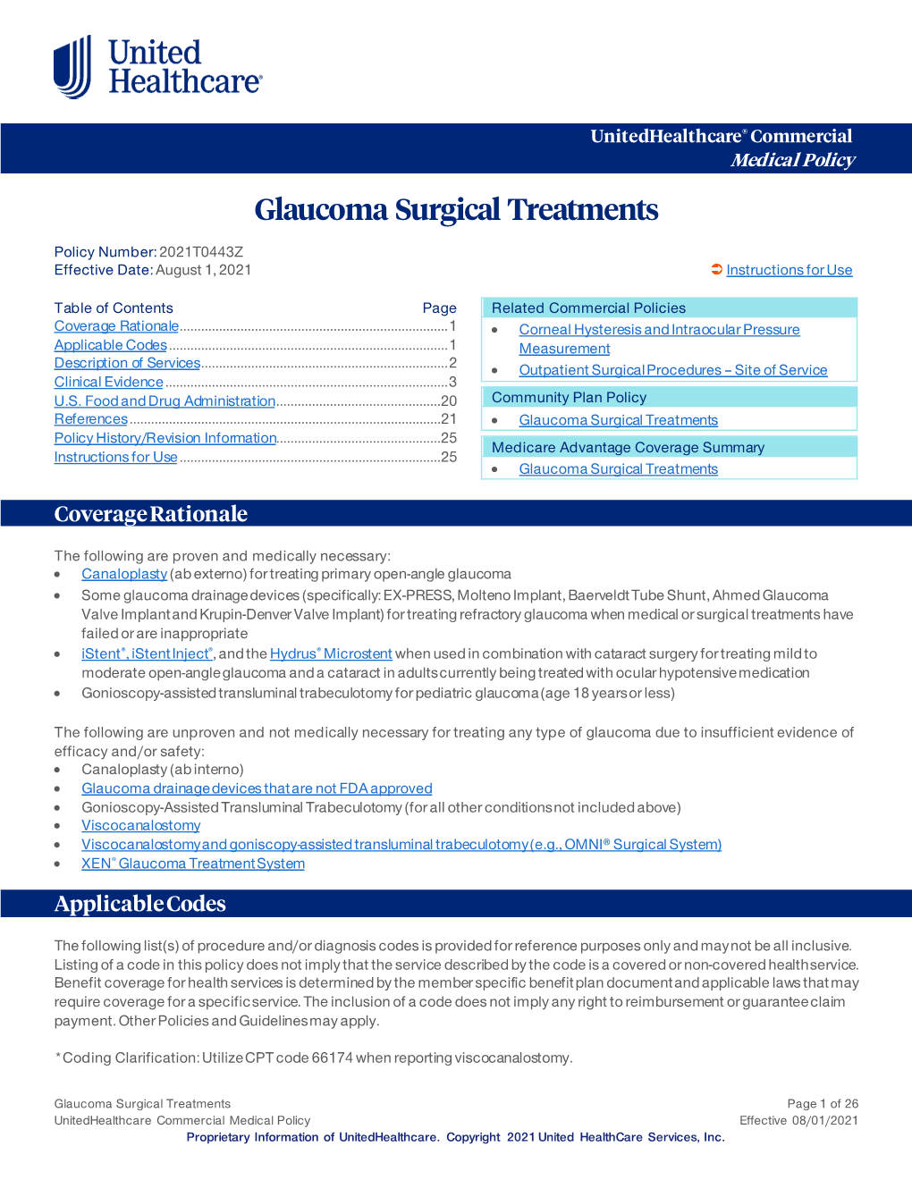 Glaucoma Surgical Treatments – Commercial Medical Policy