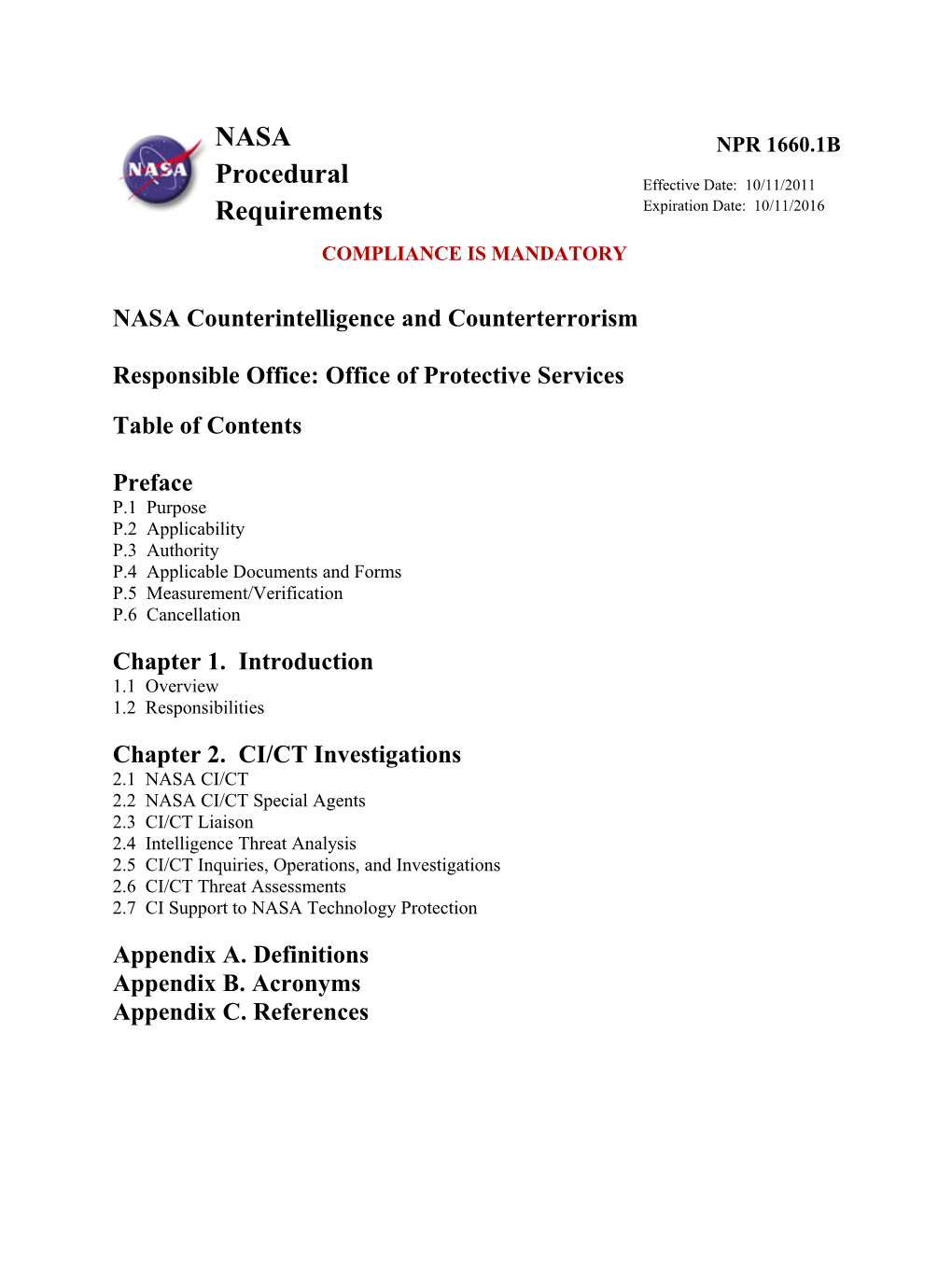 NASA Counterintelligence and Counterterrorism