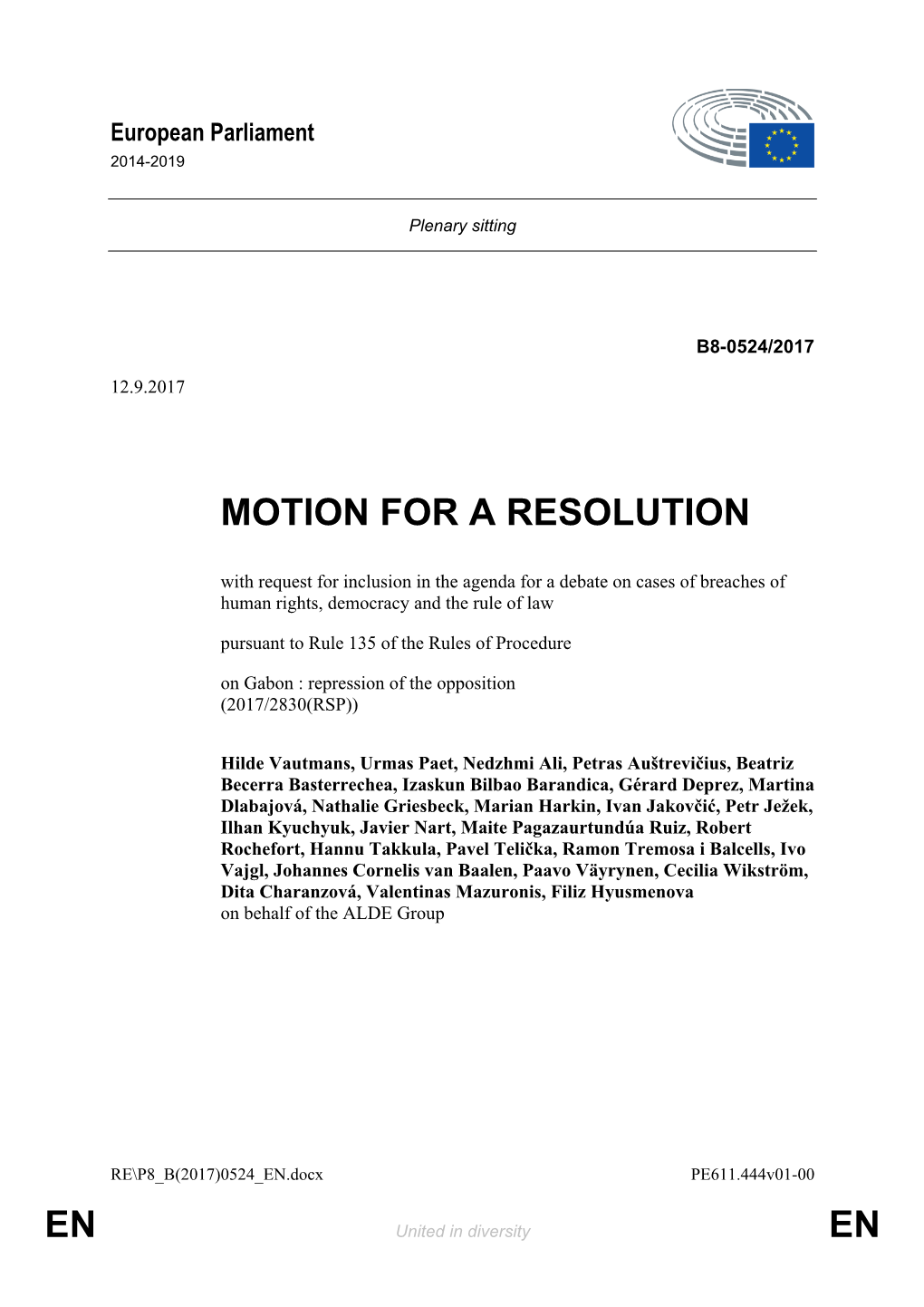 En En Motion for a Resolution