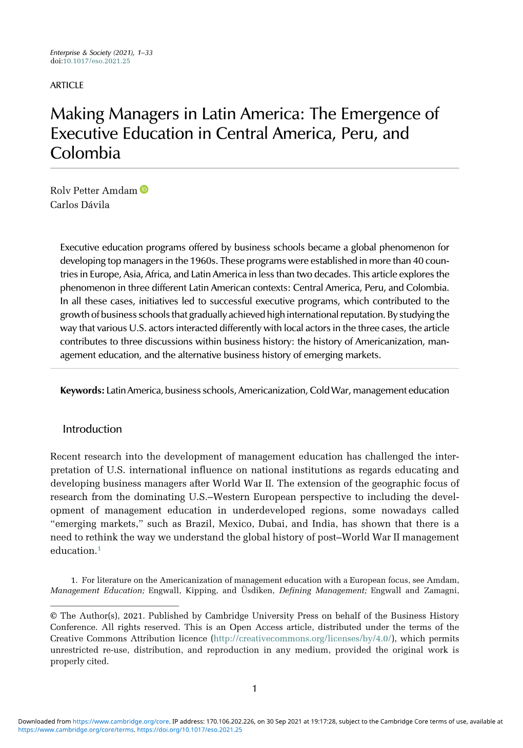 Making Managers in Latin America: the Emergence of Executive Education in Central America, Peru, and Colombia