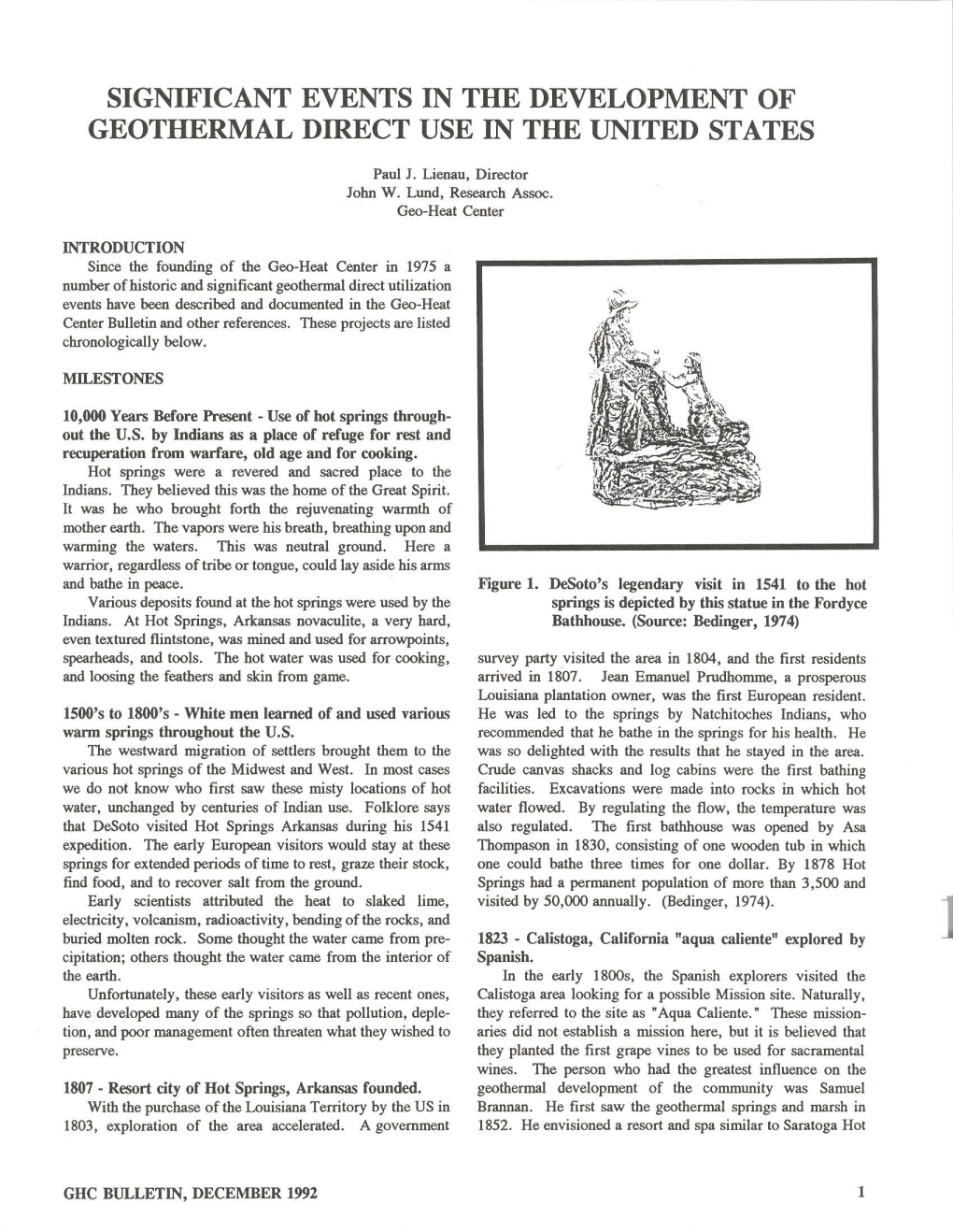 Significant Events in the Development of Geothermal Direct Use in the United States