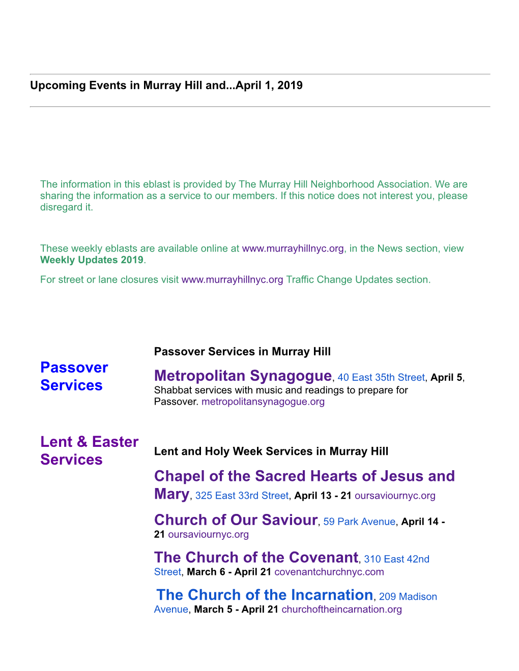 Passover Services Metropolitan Synagogue, 40 East 35Th Street