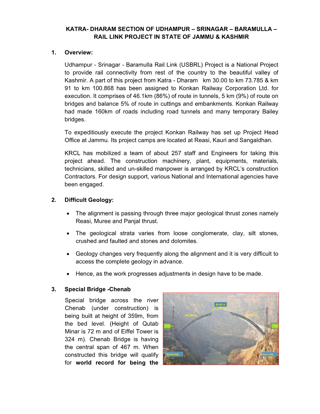 Srinagar – Baramulla – Rail Link Project in State of Jammu & Kashmir