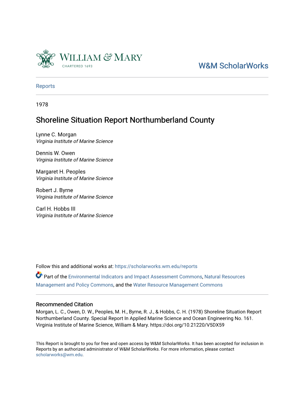 Shoreline Situation Report Northumberland County