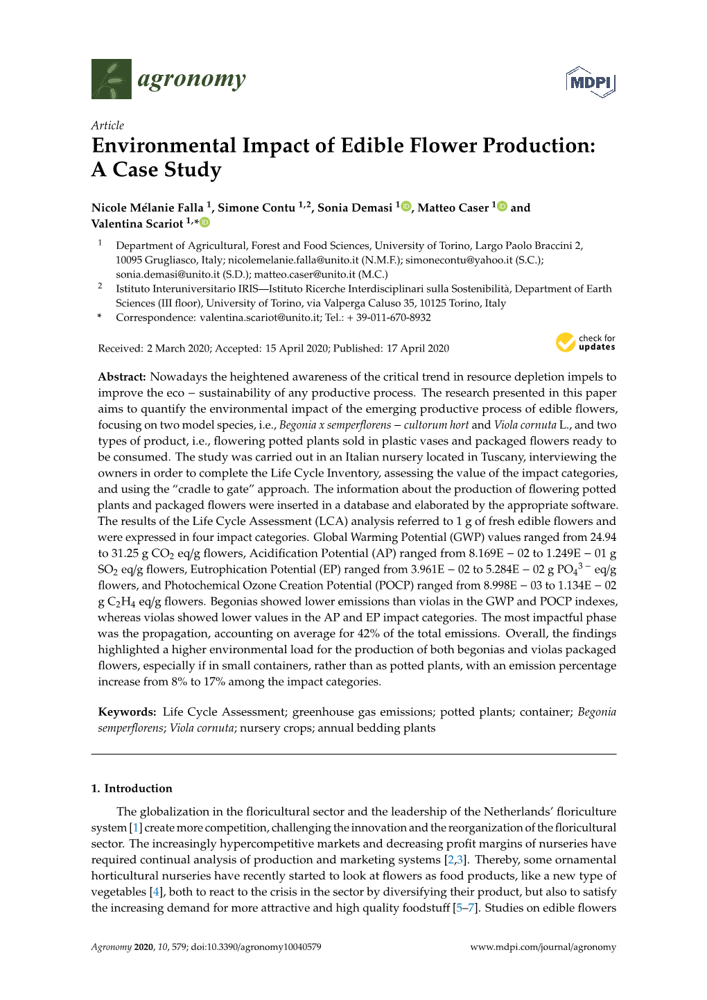 Environmental Impact of Edible Flower Production: a Case Study