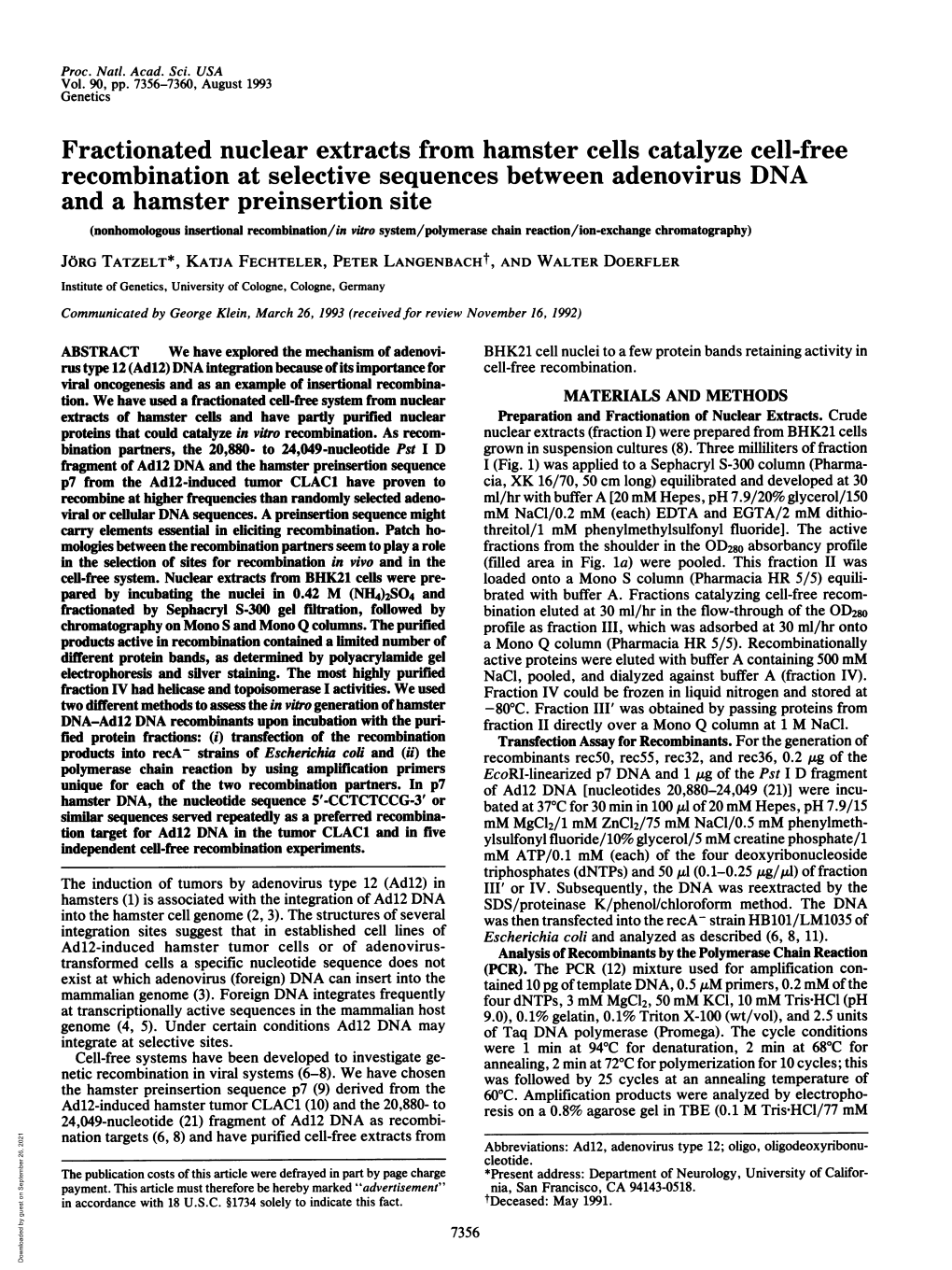 Recombination at Selective Sequences Between Adenovirus DNA and A