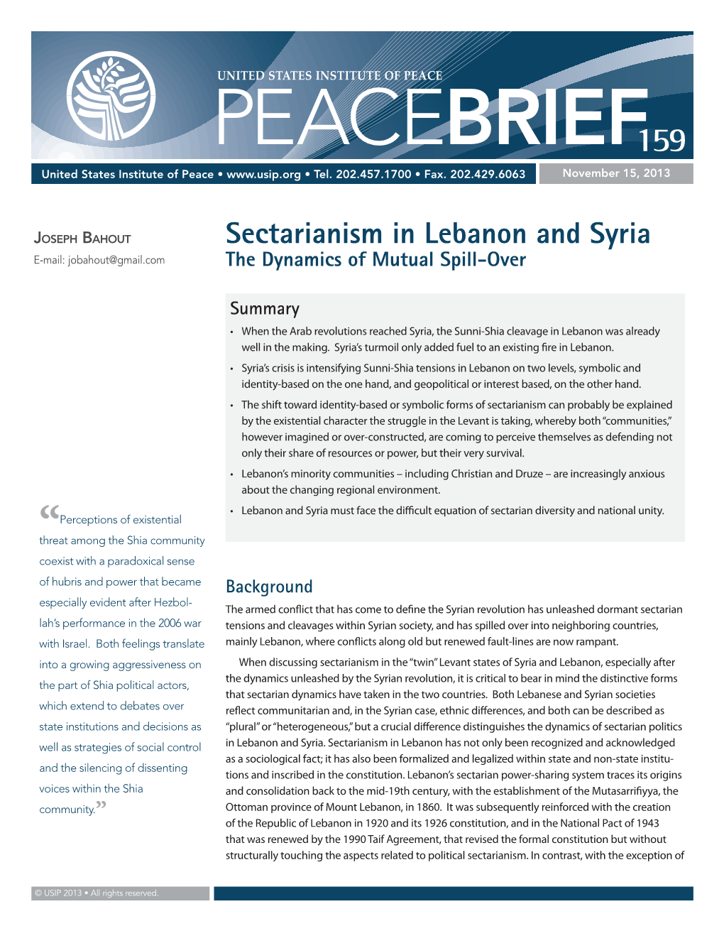 Sectarianism in Lebanon and Syria E-Mail: Jobahout@Gmail.Com the Dynamics of Mutual Spill-Over