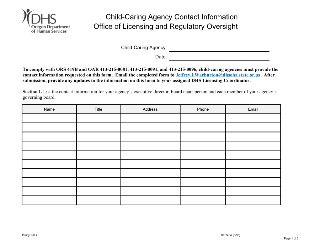 CCA Contact Information Form