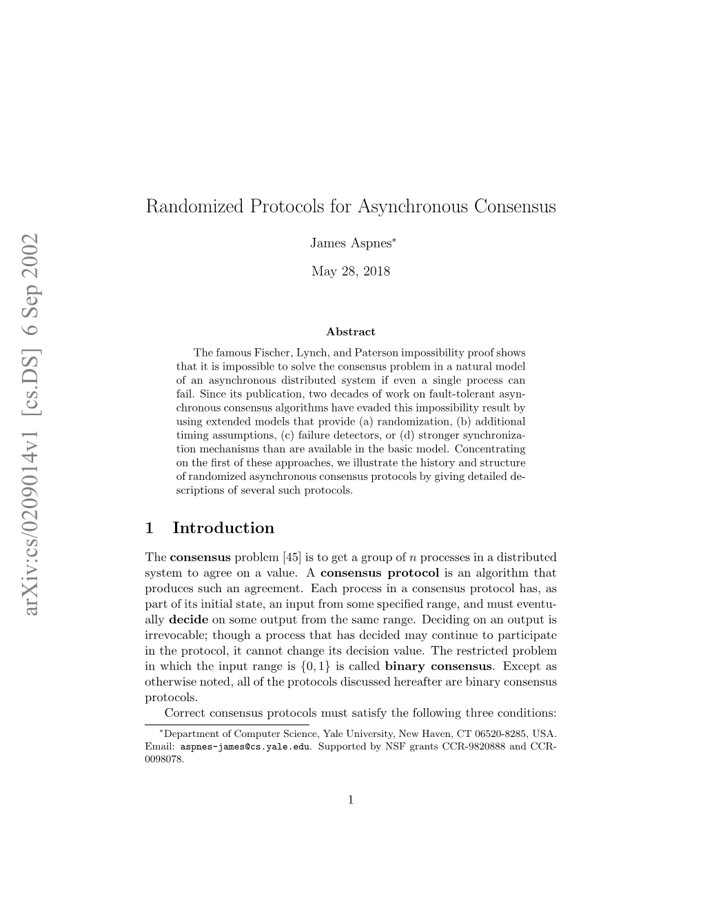 Randomized Protocols for Asynchronous Consensus