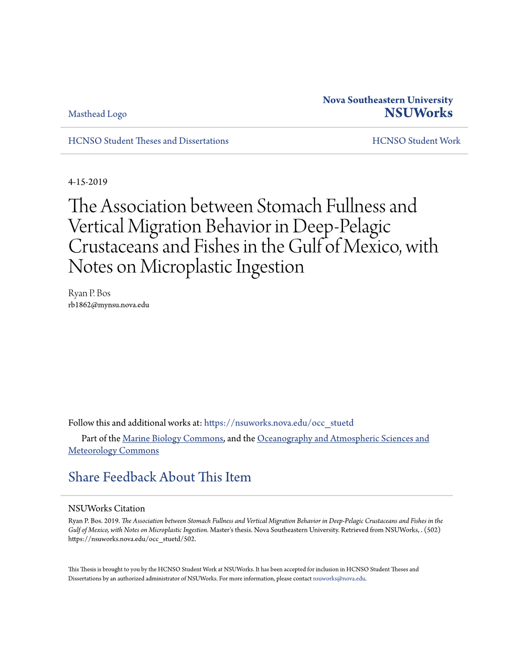 The Association Between Stomach Fullness and Vertical Migration