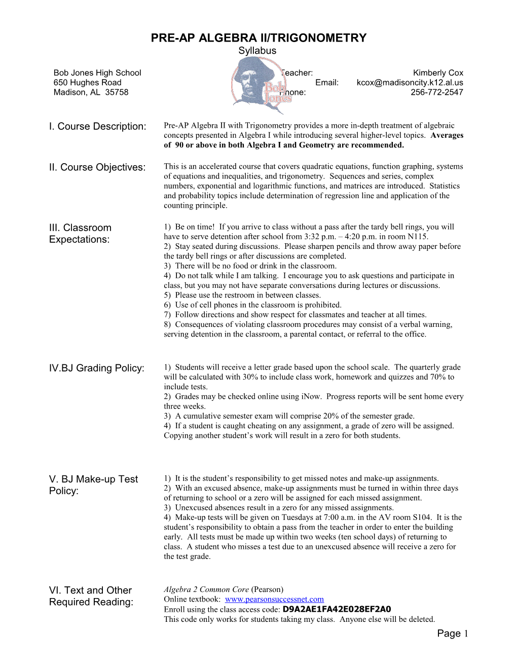 Pre-Ap Algebra II/Trigonometry