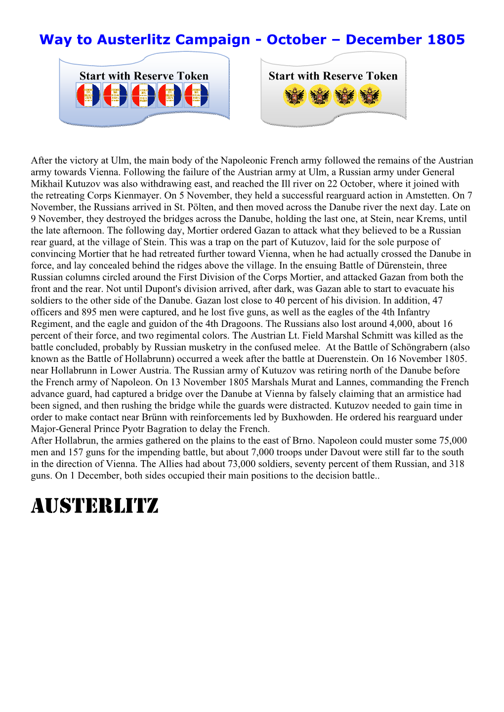 Austerlitz Campaign - October – December 1805