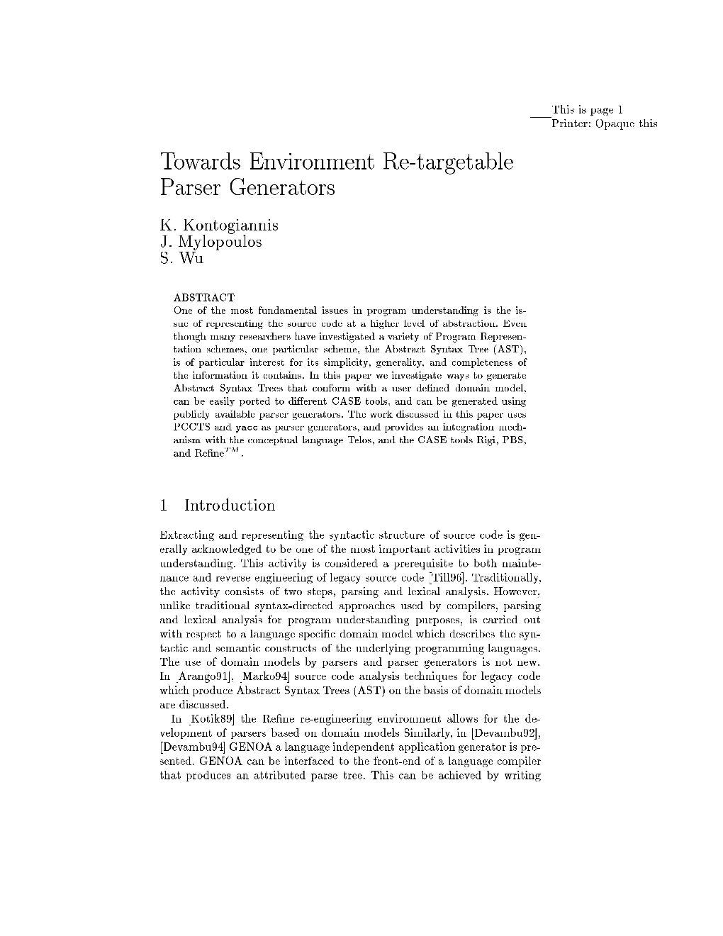 Towards Environment Re-Targetable Parser Generators 2