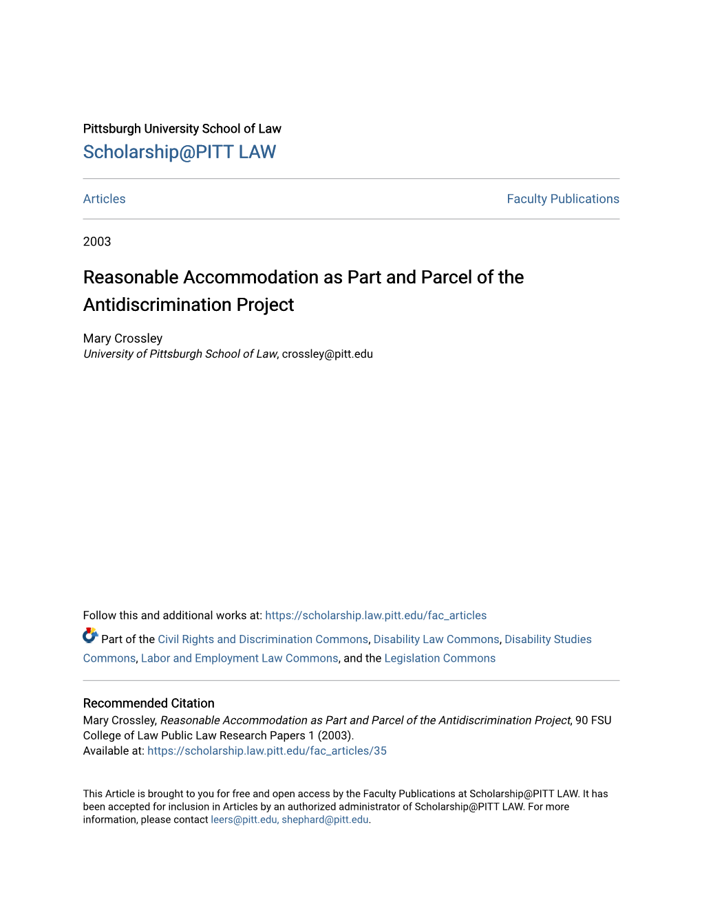 Reasonable Accommodation As Part and Parcel of the Antidiscrimination Project