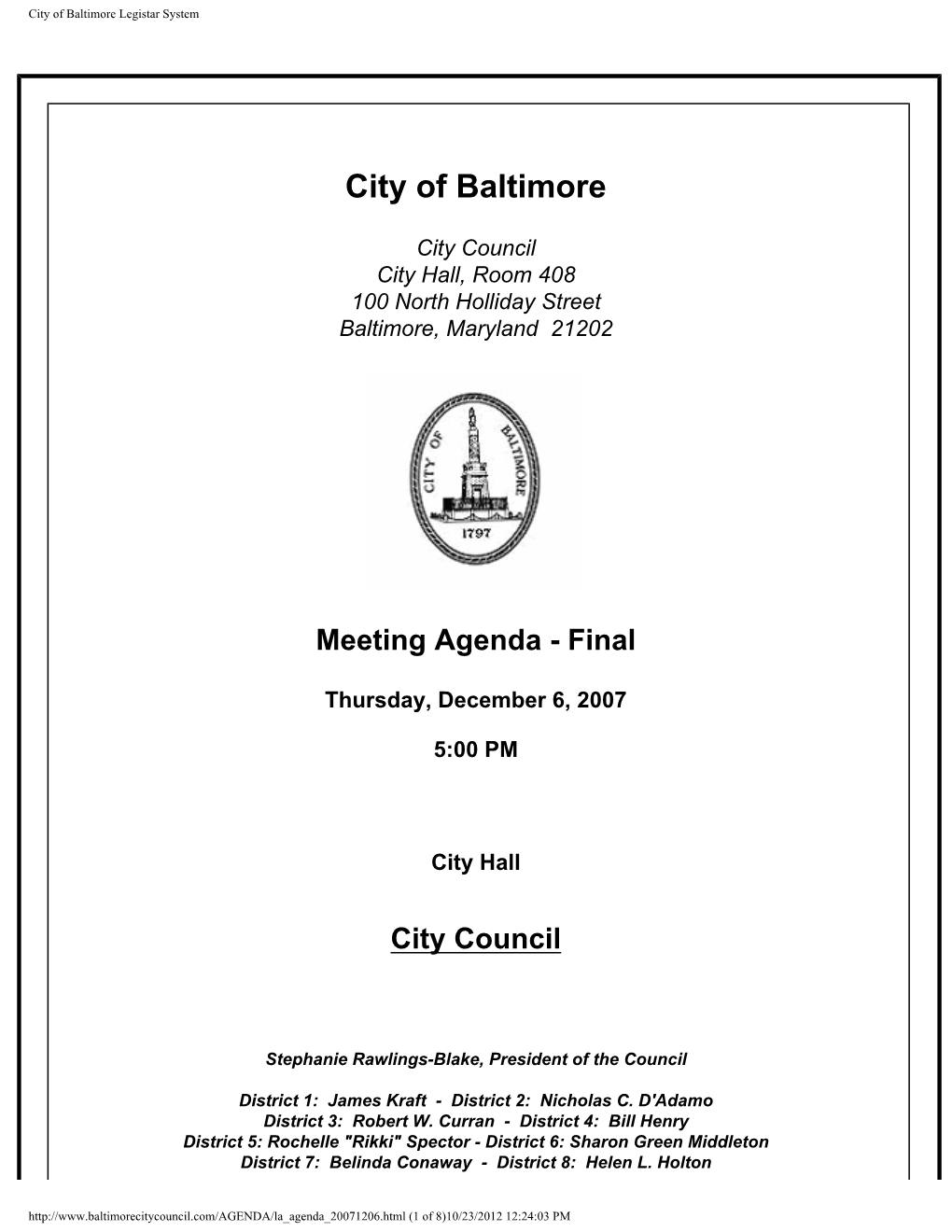 City of Baltimore Legistar System