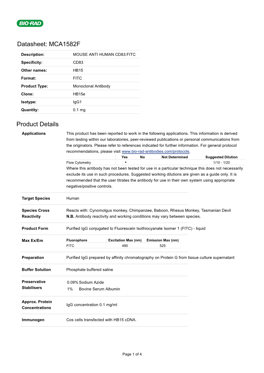 Datasheet: MCA1582F Product Details