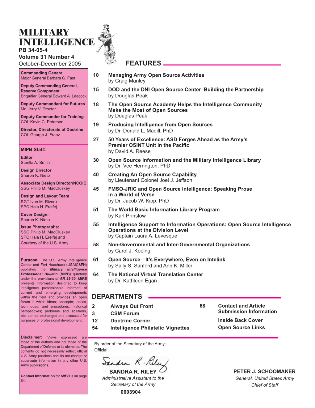 Military Intelligence Professional Bulletin (MIPB) Quarterly 64 the National Virtual Translation Center Under the Provisions of AR 25-30