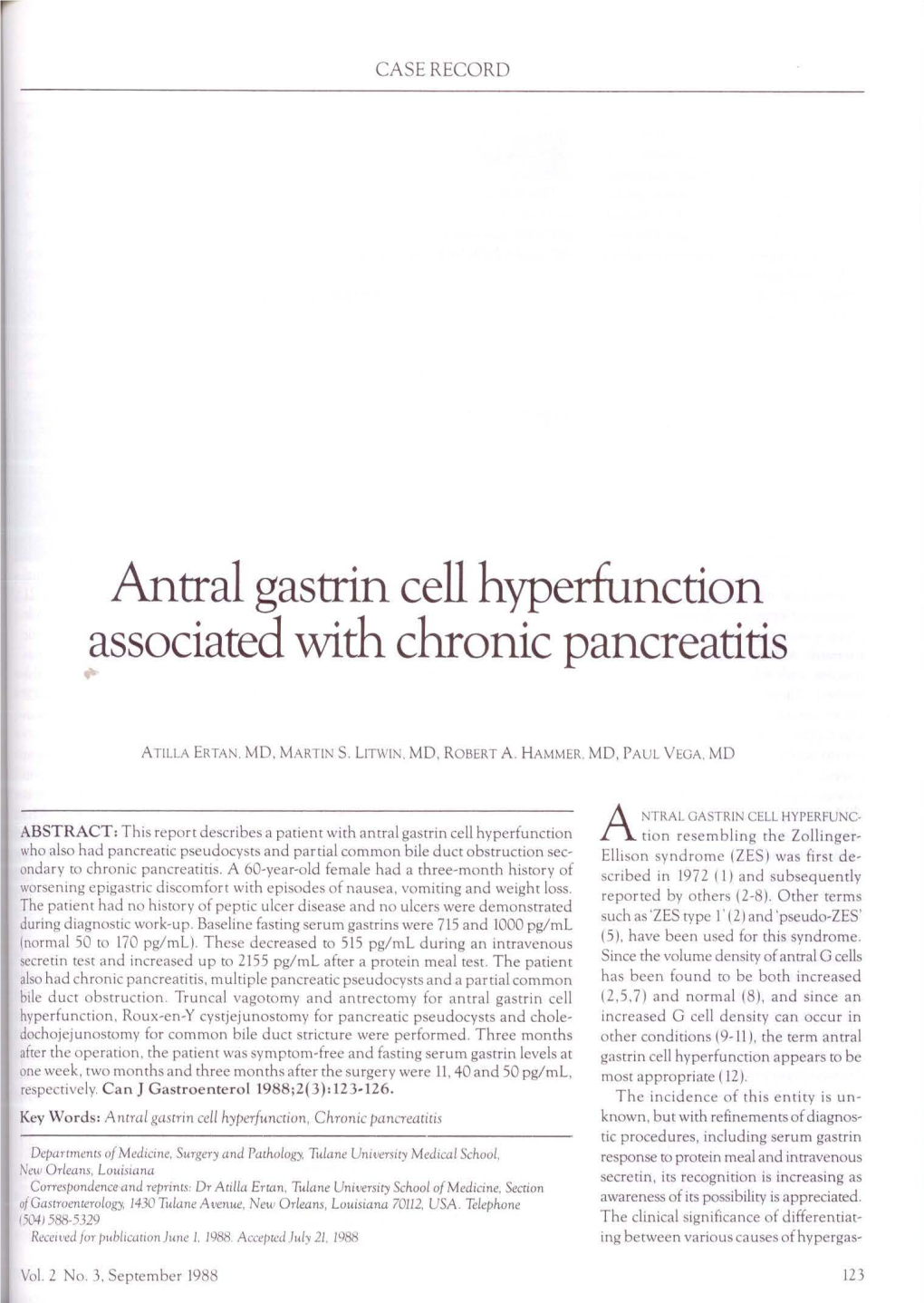 Antral Gastrin Cell Hyperfunction Associated with Chronic Pancreatitis