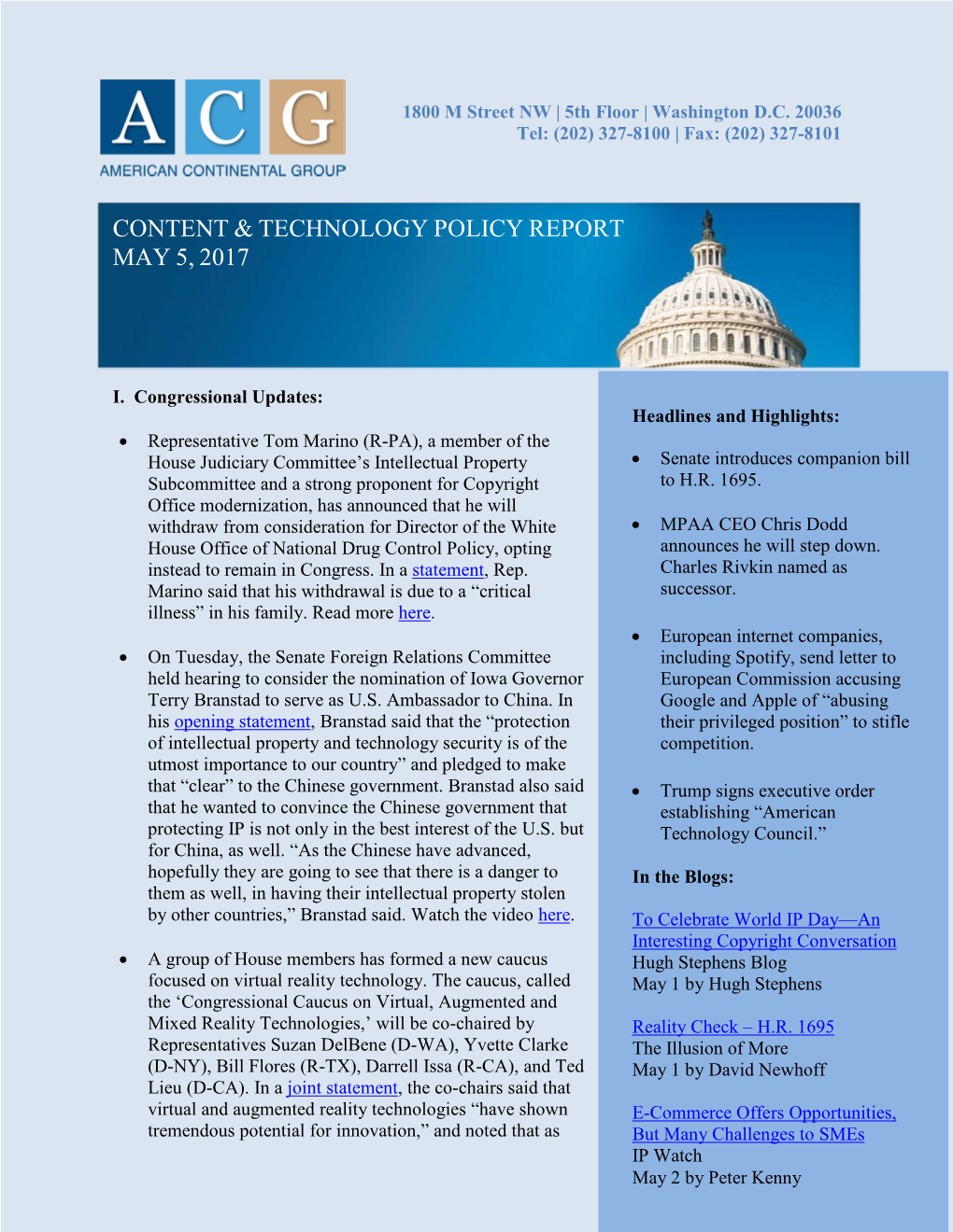 Content & Technology Policy Report May 5, 2017