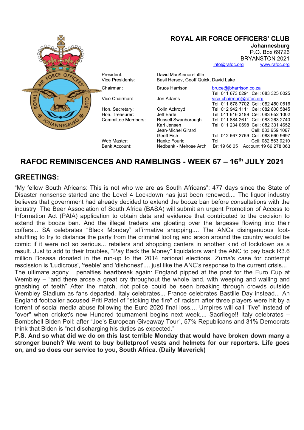 RAFOC REMINISCENCES and RAMBLINGS - WEEK 67 – 16Th JULY 2021