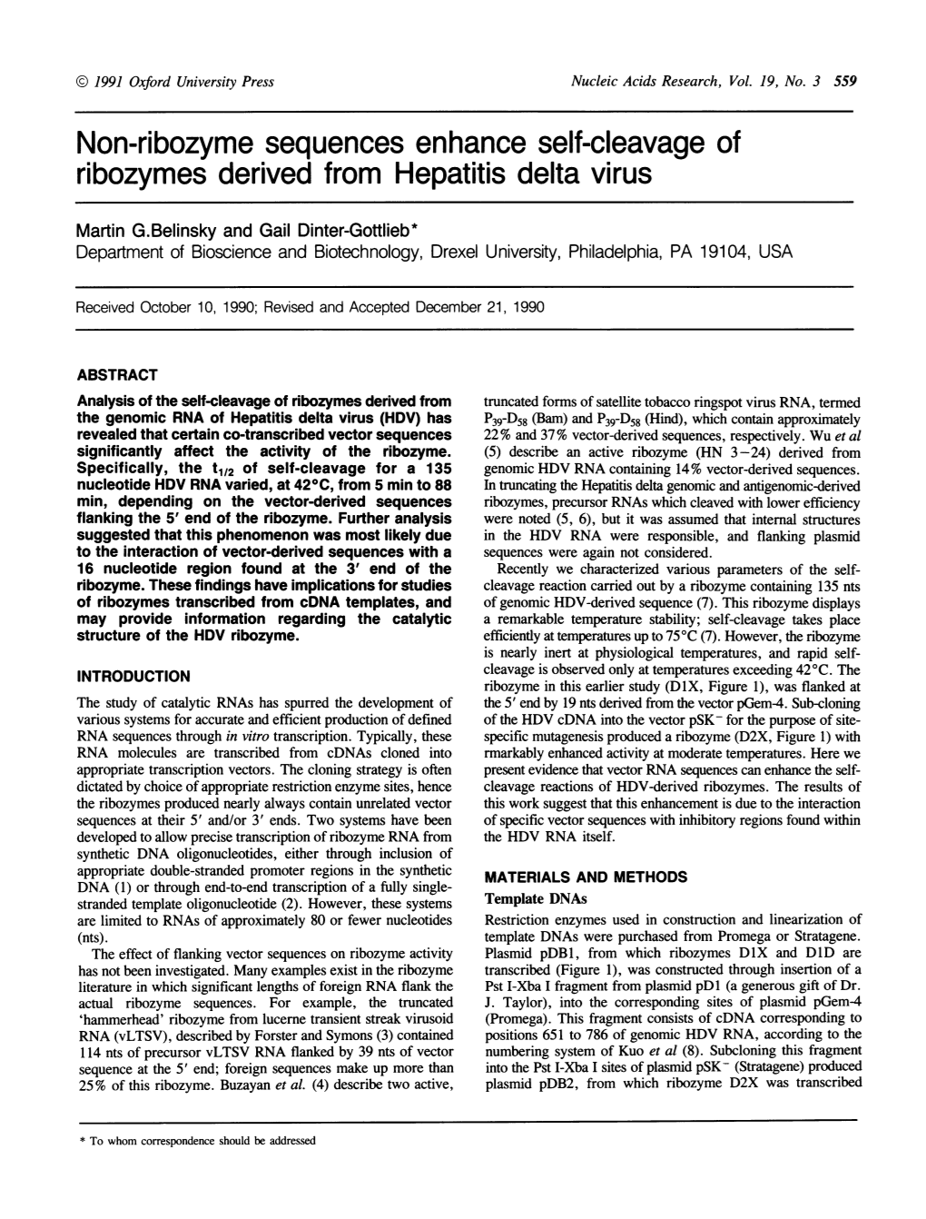Ribozymes Derived from Hepatitis Delta Virus
