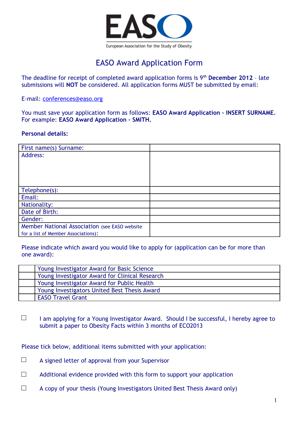 EASO Award Application Form