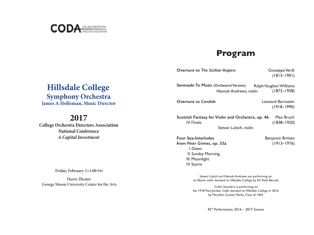 Program Hillsdale College 2017