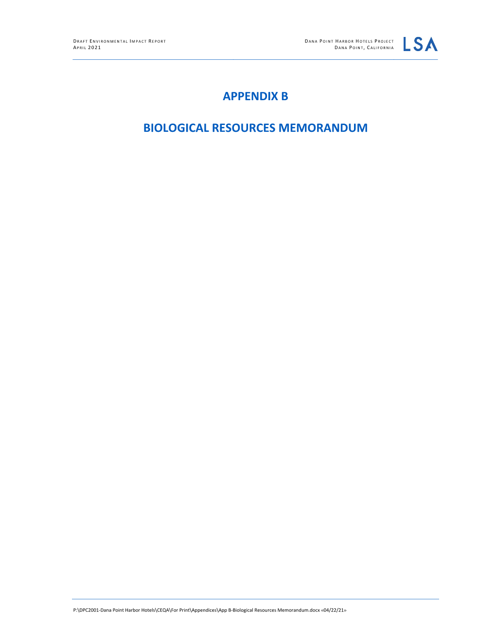 Appendix B Biological Resources Memorandum