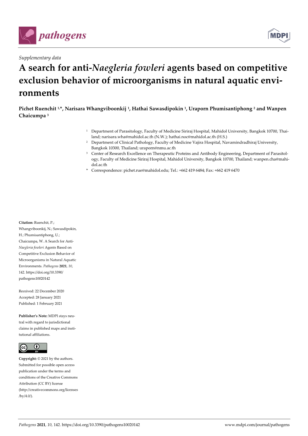 A Search for Anti-Naegleria Fowleri Agents Based on Competitive Exclusion Behavior of Microorganisms in Natural Aquatic Envi- Ronments