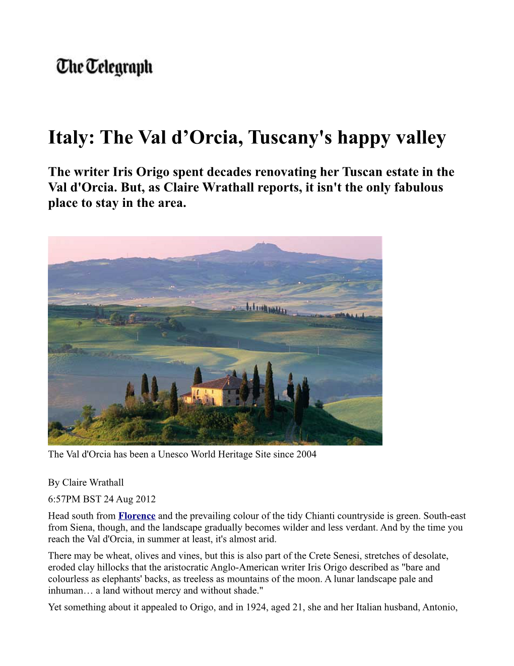 Italy: the Val D’Orcia, Tuscany's Happy Valley