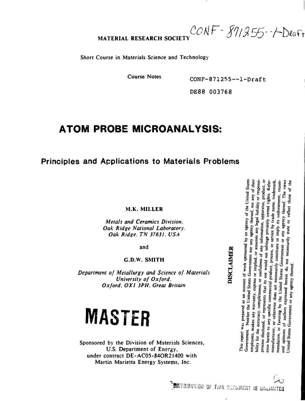 Atom Probe Microanalysis: Principles and Applications to Materials