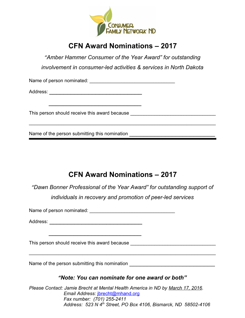 CFN Award Nominations 2017