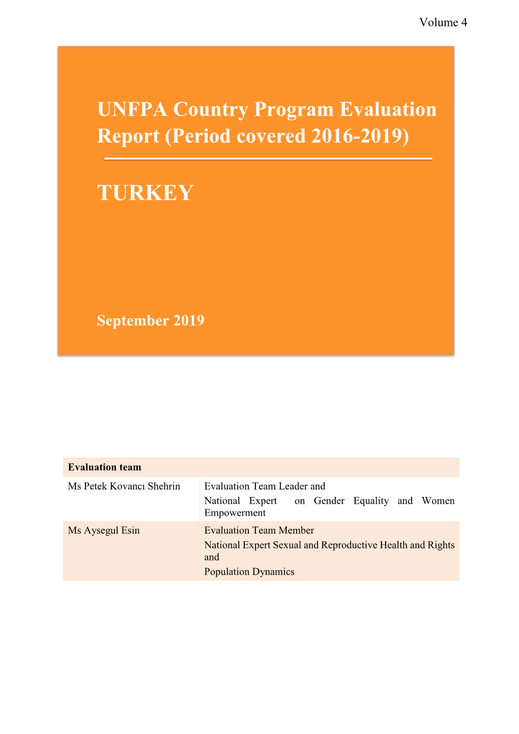 UNFPA Country Program Evaluation Report (Period Covered 2016-2019)