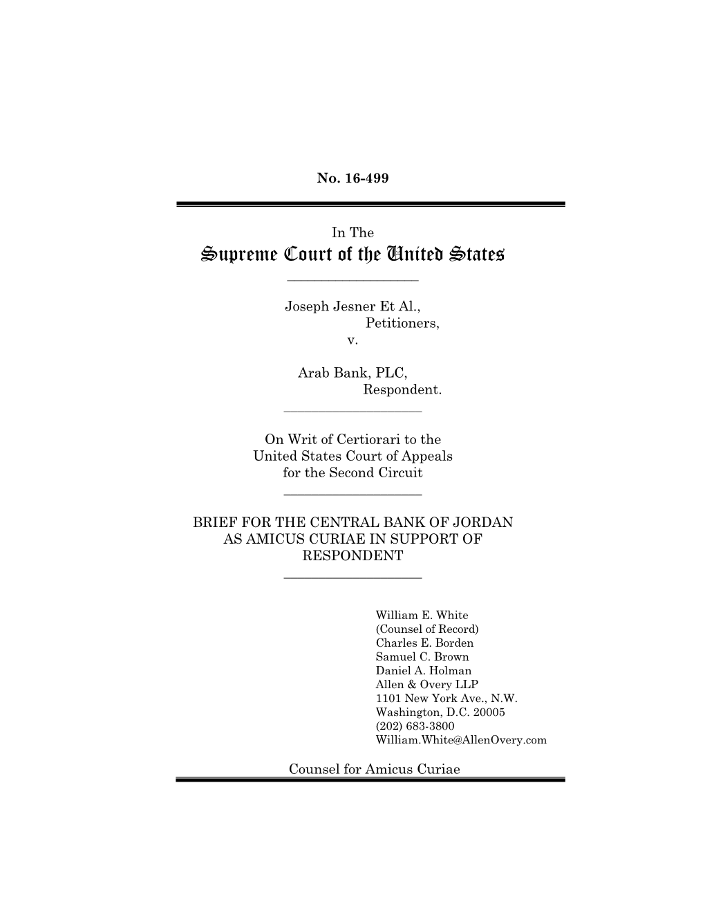 Central Bank of Jordan As Amicus Curiae in Support of Respondent ______