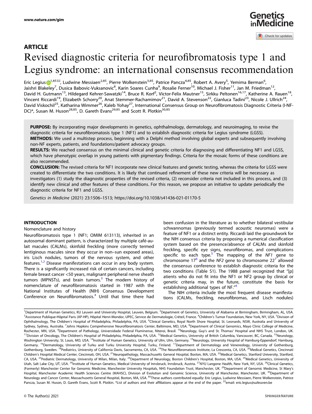 Revised Diagnostic Criteria for Neurofibromatosis Type 1