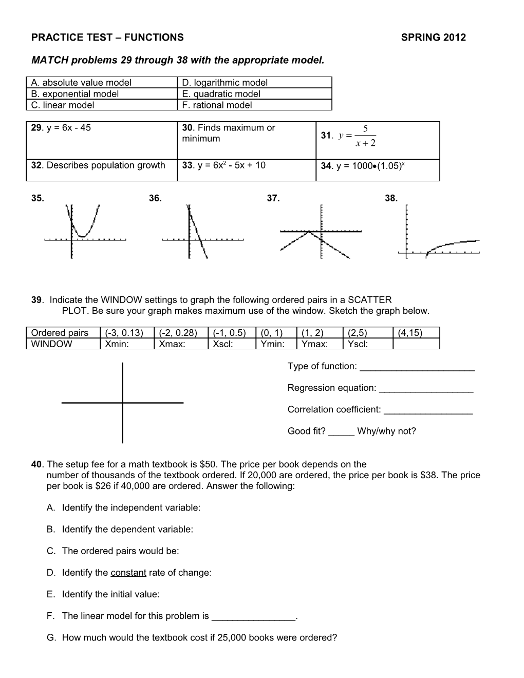 MATCH Problems 29 Through 38 with the Appropriate Model