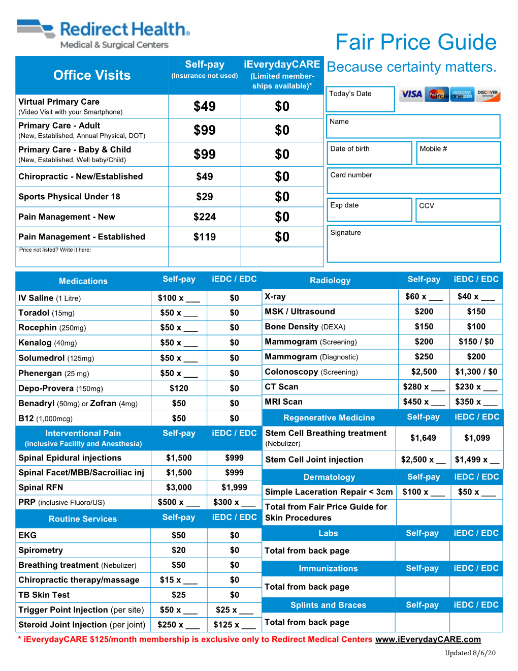 Fair Price Guide Arrowheadhealth.Com/Schedule Self-Pay Ieverydaycare Because Certainty Matters