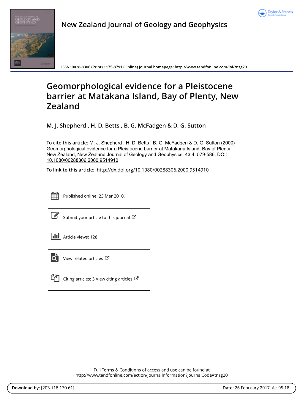 Geomorphological Evidence for a Pleistocene Barrier at Matakana Island, Bay of Plenty, New Zealand