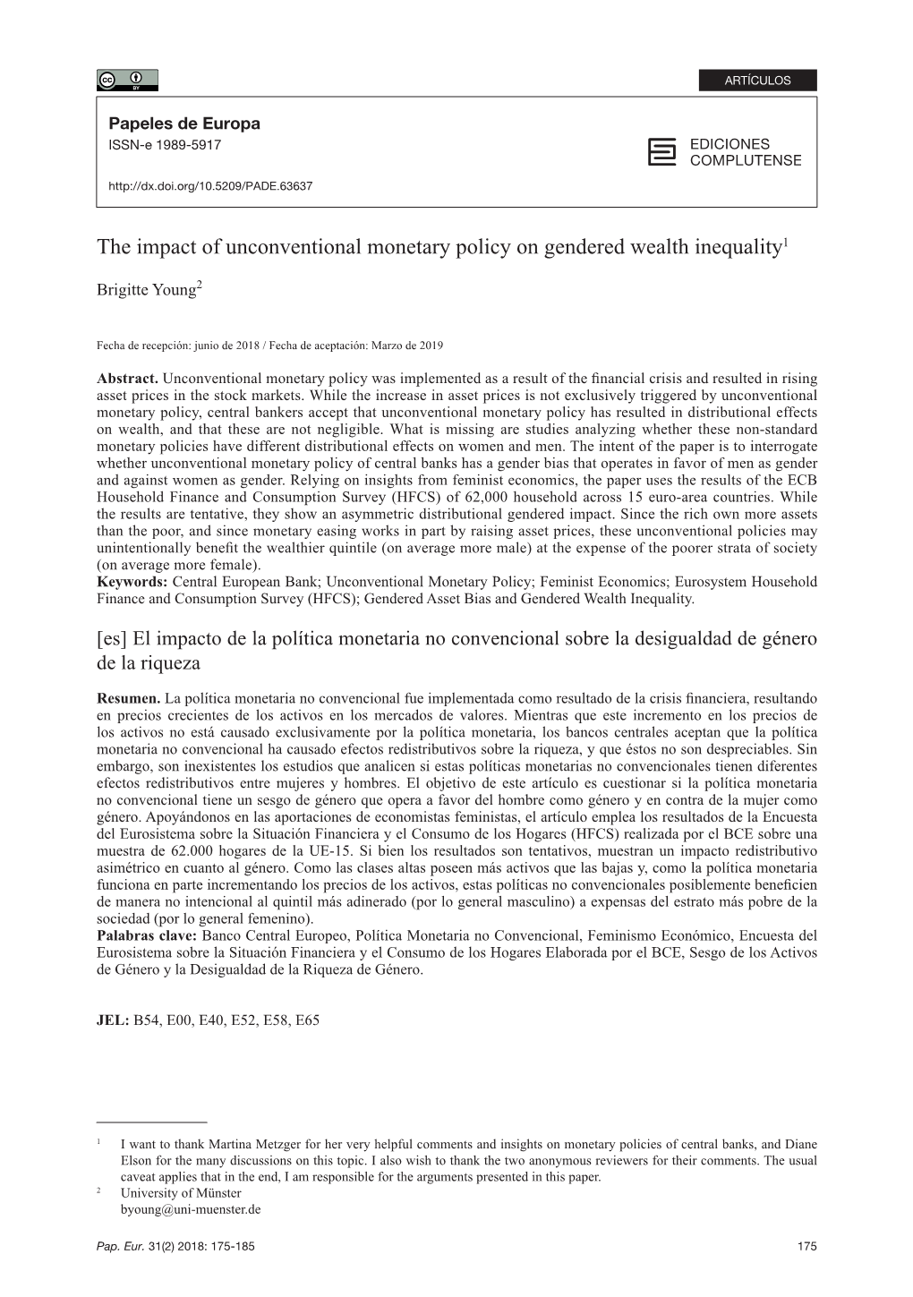 The Impact of Unconventional Monetary Policy on Gendered Wealth Inequality1