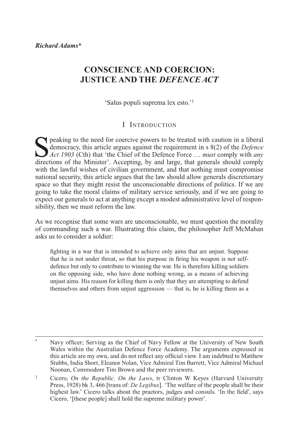 Justice and the Defence Act