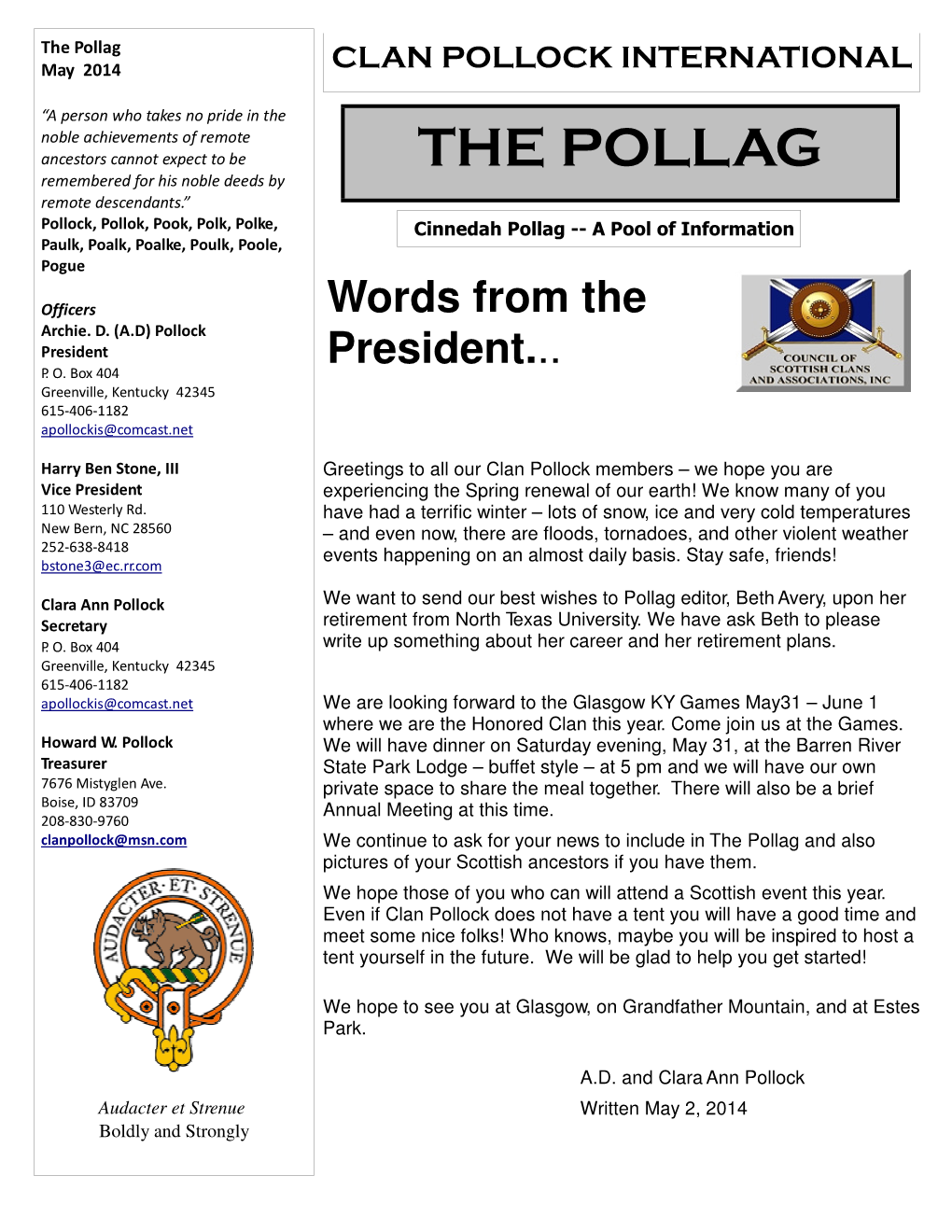 The Pollag CLAN POLLOCK INTERNATIONAL May 2014