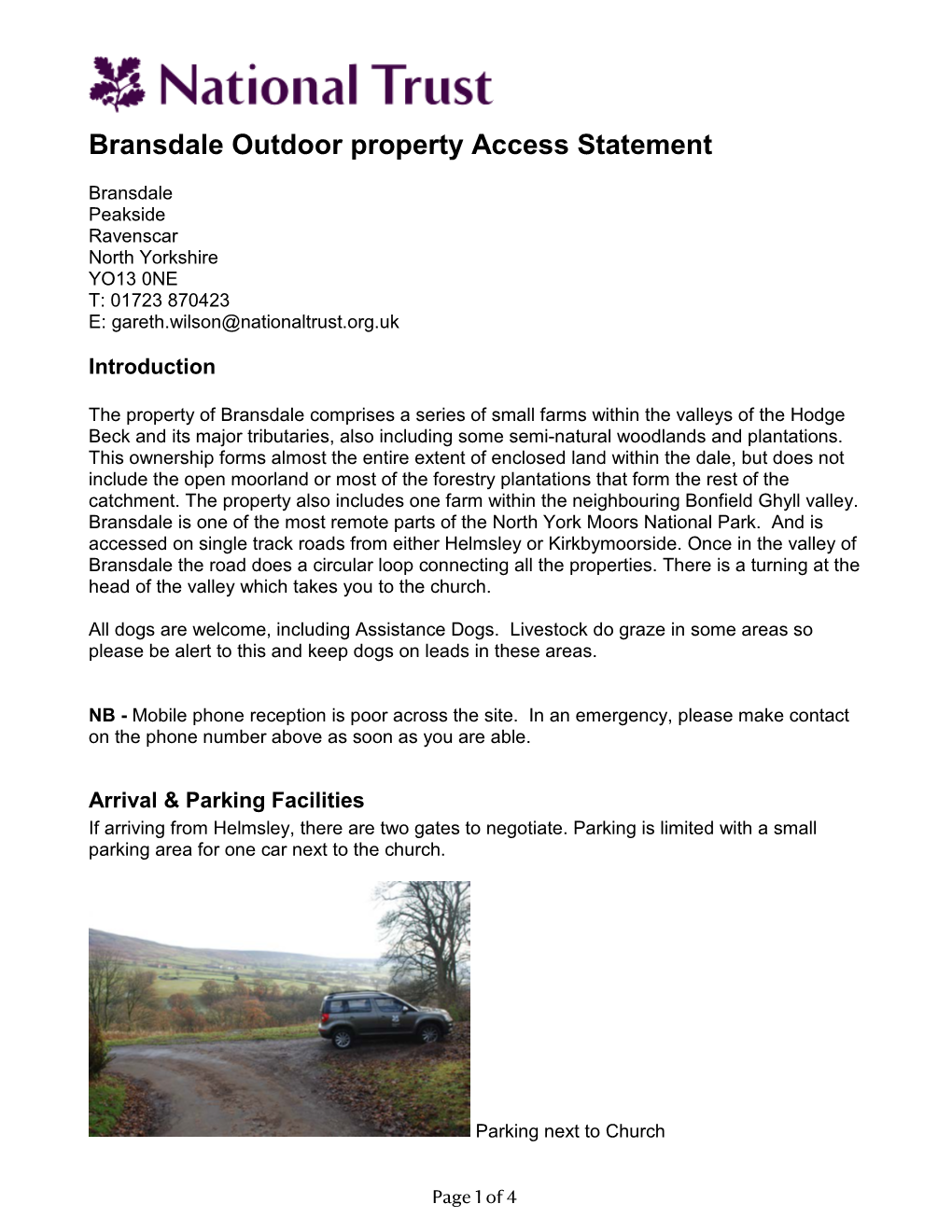 Bransdale Outdoor Property Access Statement