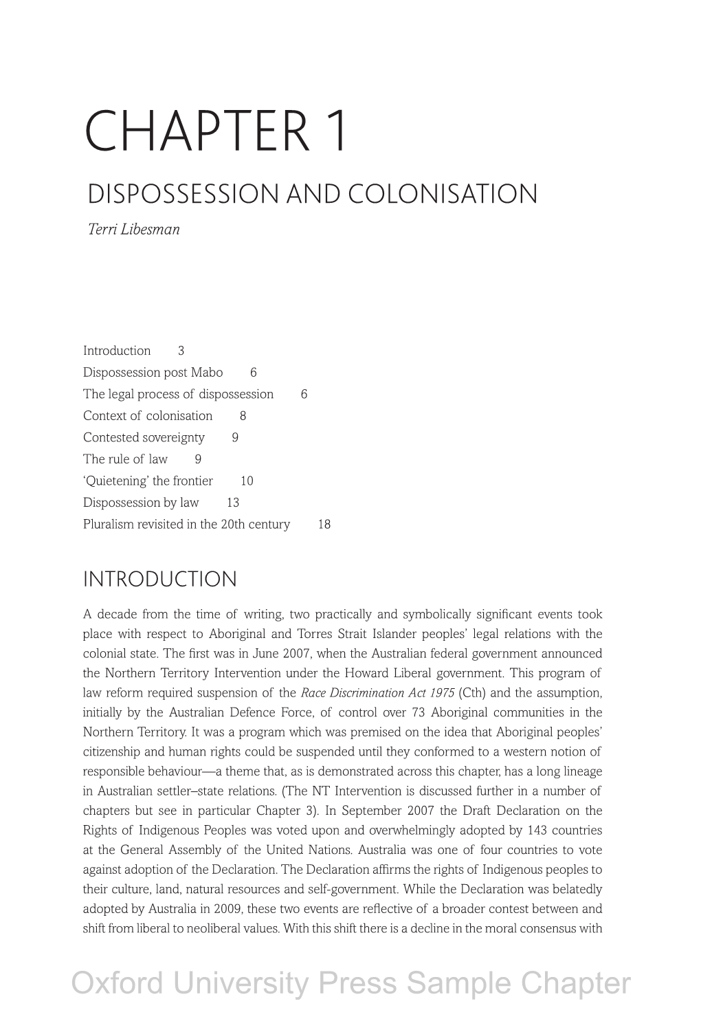 CHAPTER 1 DISPOSSESSION and COLONISATION Terri Libesman