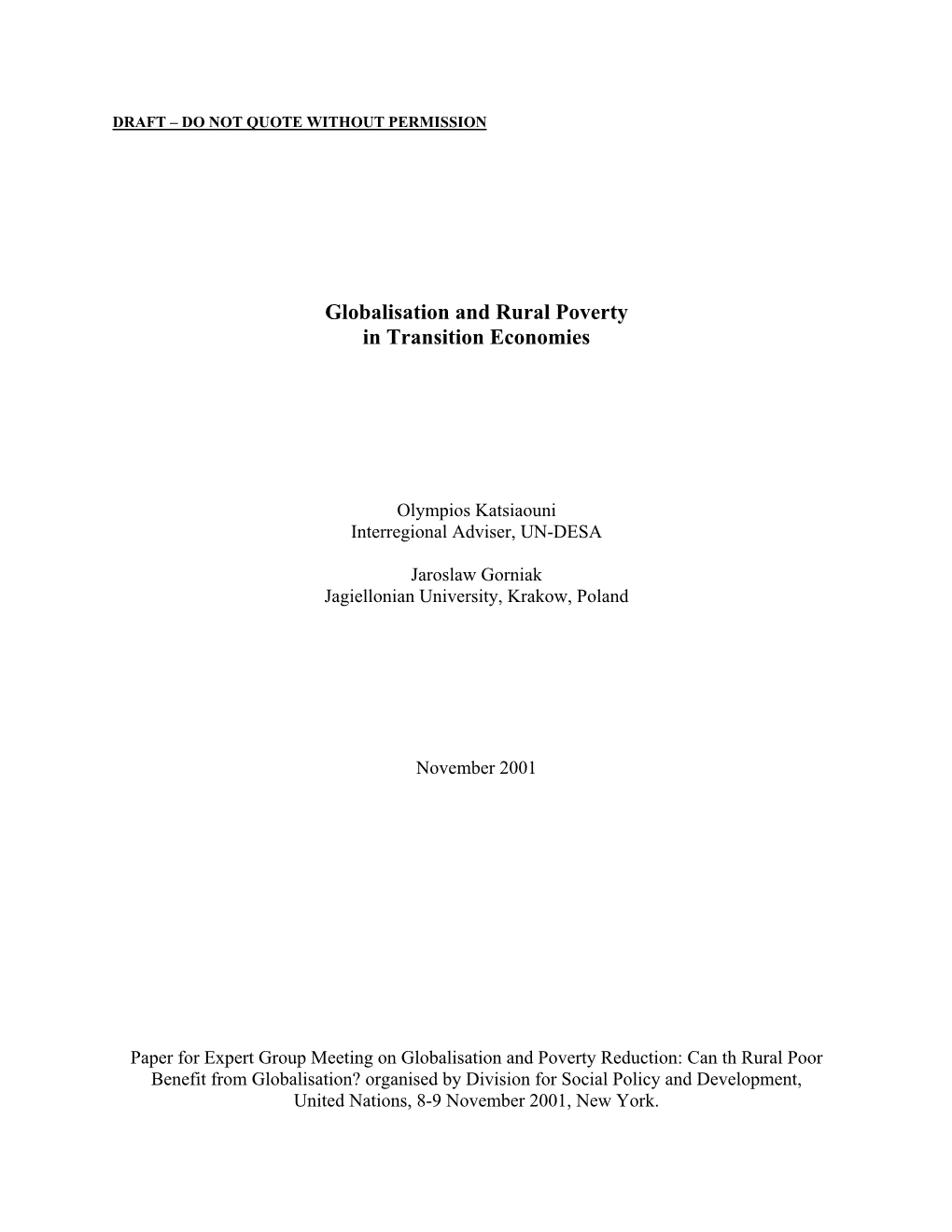 Globalisation and Rural Poverty in Transition Economies