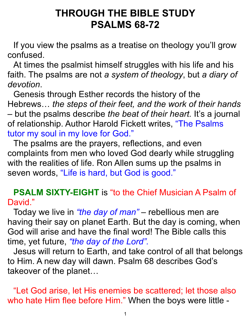 Through the Bible Study Psalms 68-72