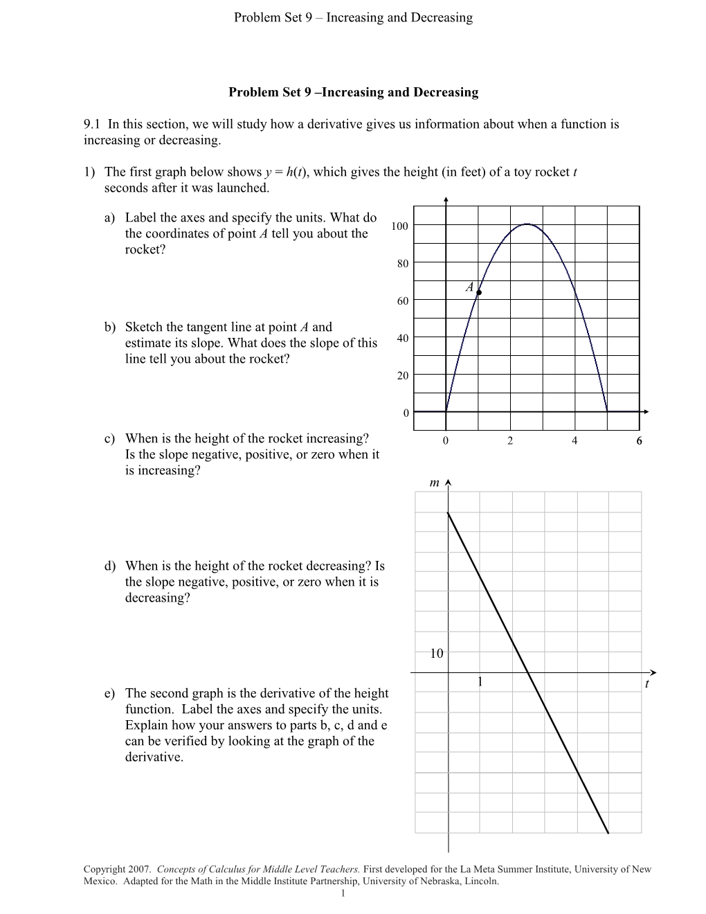 Problem Set 9 Increasing and Decreasing