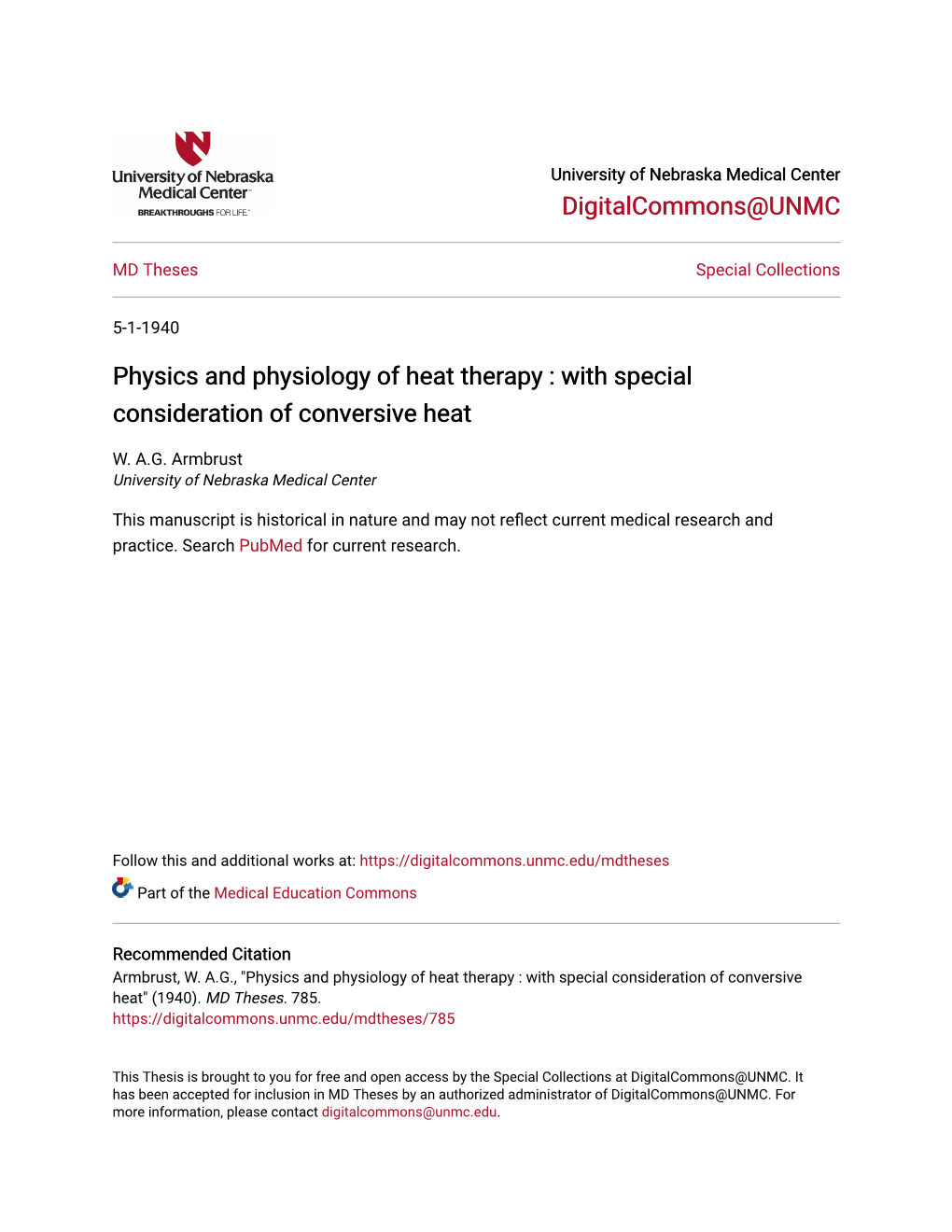 Physics and Physiology of Heat Therapy : with Special Consideration of Conversive Heat