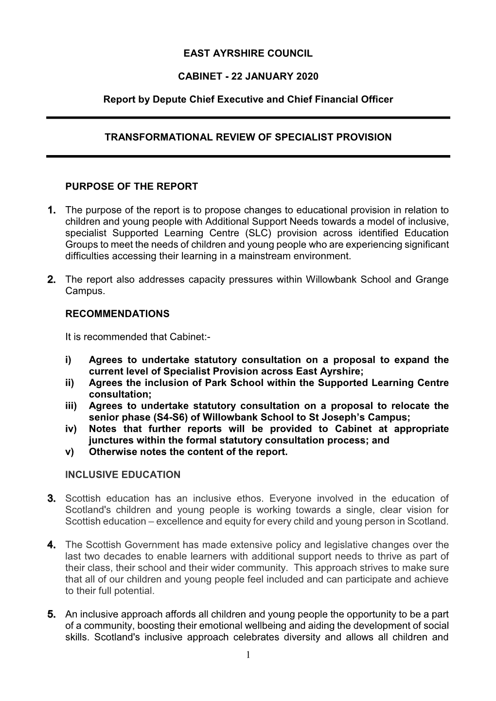 Transformational Review of Specialist Provision